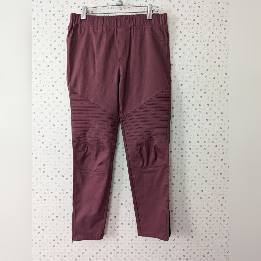 Umgee Pants Large Moto Leggings USA burgundy Streetwear Tight Fit Slimming